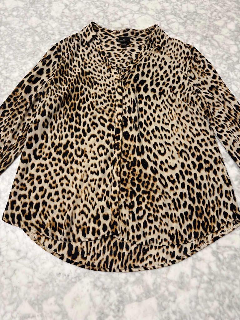 Worthington Leopard-Print Button Front Blouse - Tan & Black